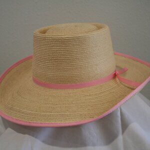 Sun Body Reata Hat 7 1/4 (58) Woven Straw Pink Ribbon
